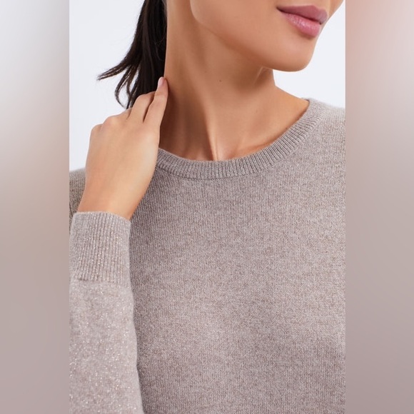 NWT Tuckernuck Lurex Metallic Wheat Cashmere Crewneck Pullover Sweater sz large - Picture 4 of 13